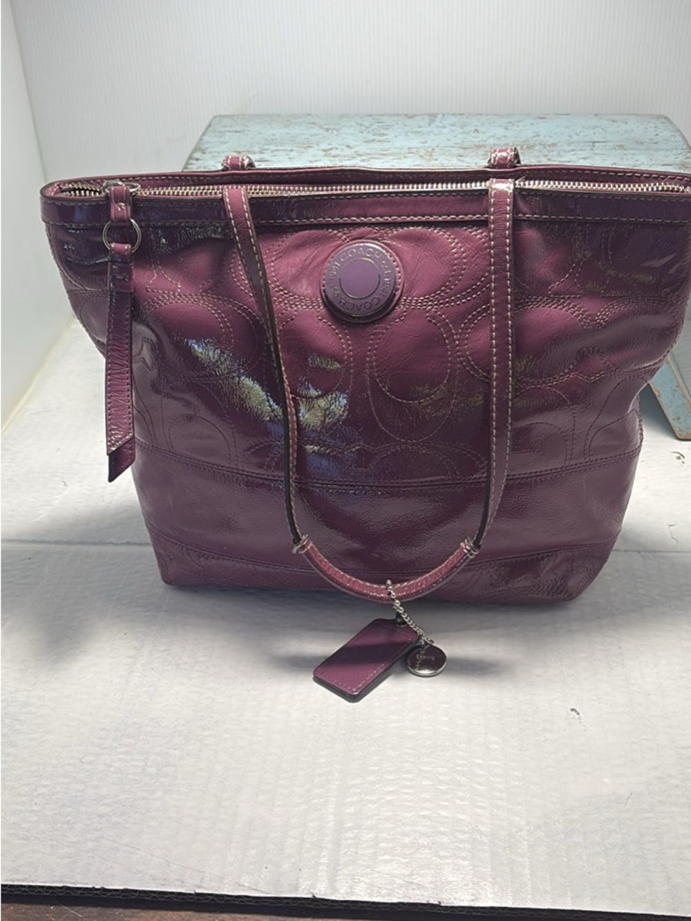 Coach Patent Quilted Tote in Plum